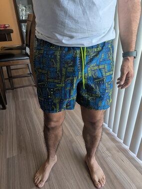 Nike Neon Green and Navy Graphic Swim Trunks